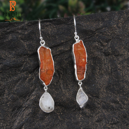 Carnelian & Rainbow MoonStone 925 Sterling Silver Earrings