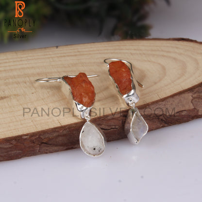 Carnelian & Rainbow MoonStone 925 Sterling Silver Earrings