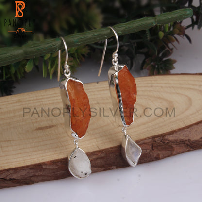Carnelian & Rainbow MoonStone 925 Sterling Silver Earrings