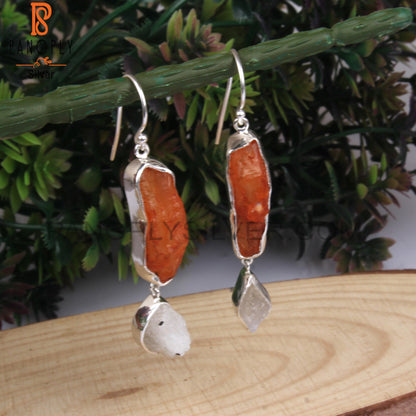 Carnelian & Rainbow MoonStone 925 Sterling Silver Earrings