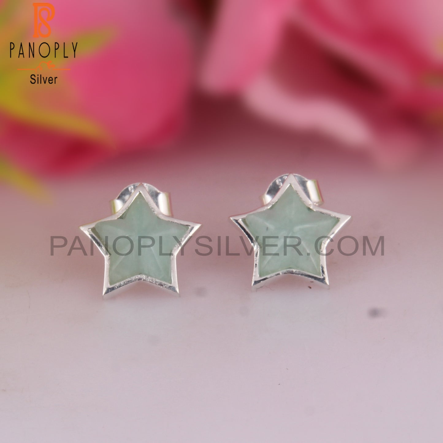 Amazonite Star Shaped 925 Sterling Silver Studs Earrings