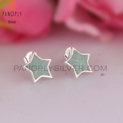 Amazonite Star Shaped 925 Sterling Silver Studs Earrings