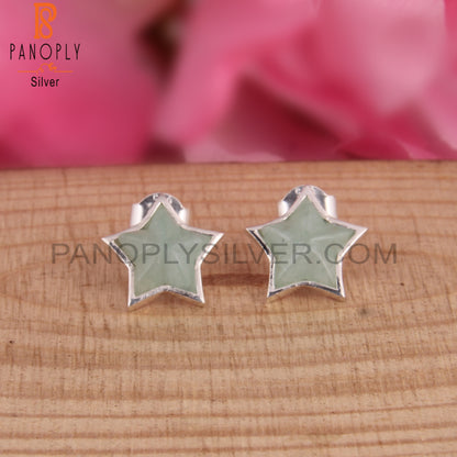 Amazonite Star Shaped 925 Sterling Silver Studs Earrings
