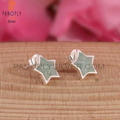 Amazonite Star Shaped 925 Sterling Silver Studs Earrings