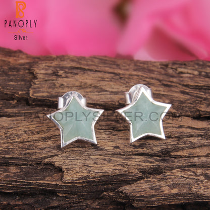 Amazonite Star Shaped 925 Sterling Silver Studs Earrings