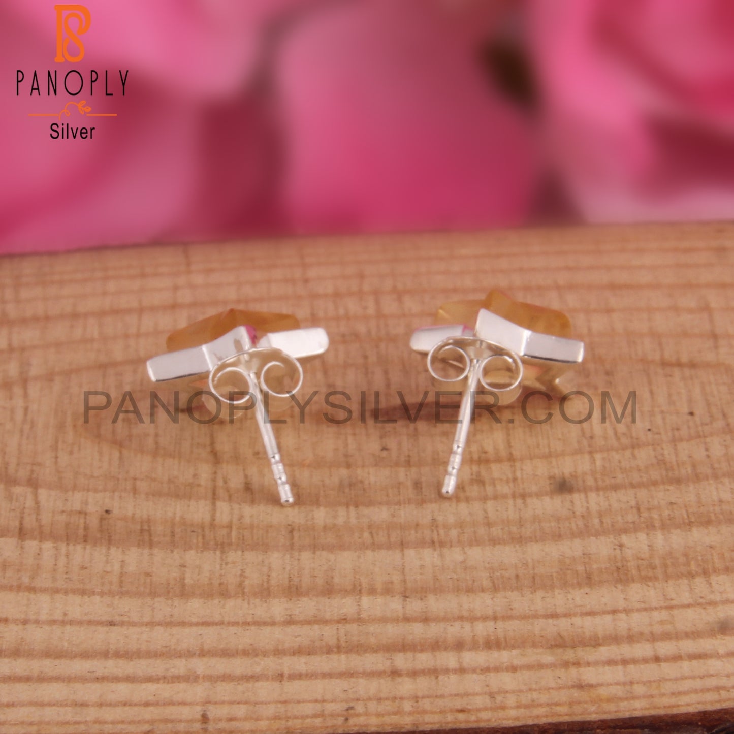 Citrine Star Shape 925 Sterling Silver Studs Earrings