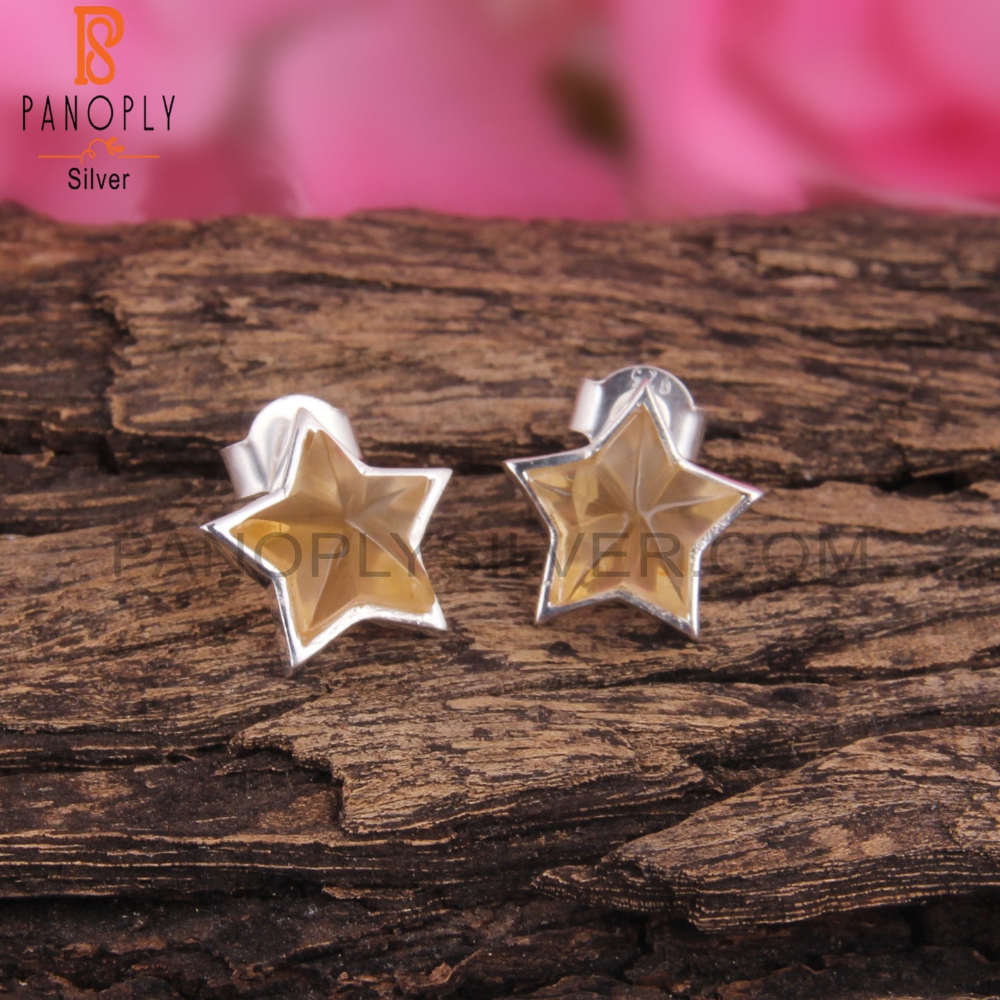 Citrine Star Shape 925 Sterling Silver Studs Earrings