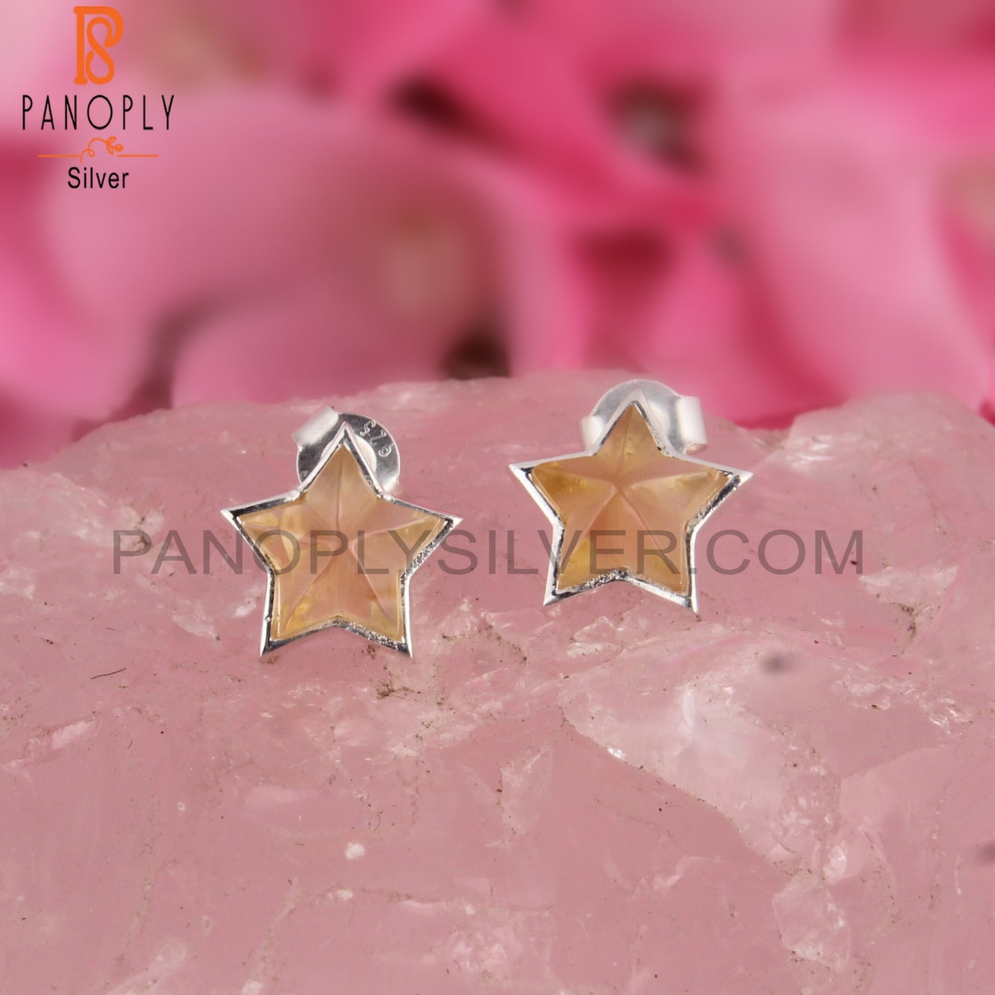 Citrine Star Shape 925 Sterling Silver Studs Earrings