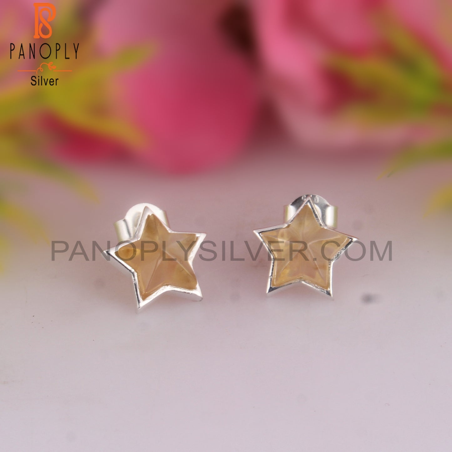 Citrine Star Shape 925 Sterling Silver Studs Earrings