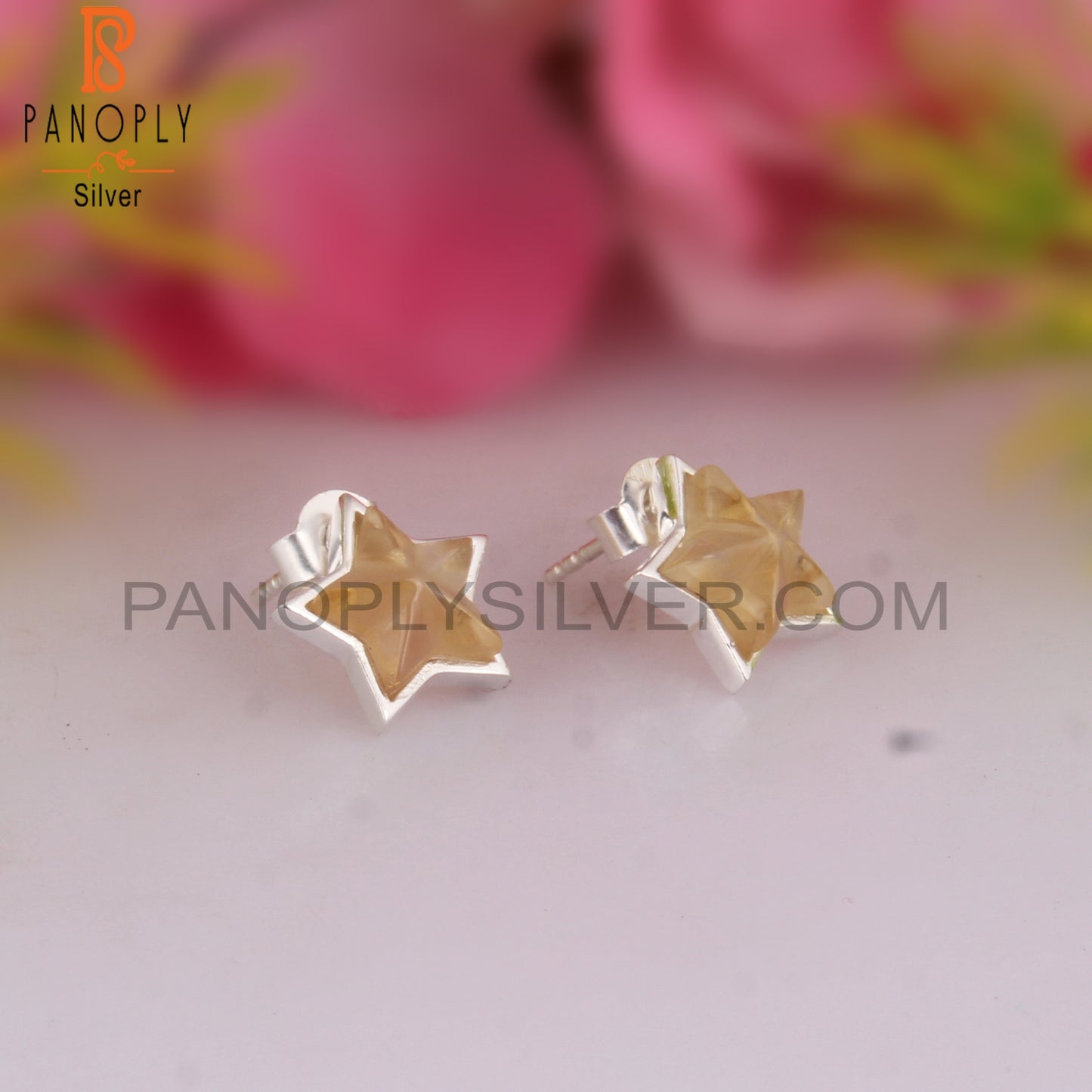 Citrine Star Shape 925 Sterling Silver Studs Earrings