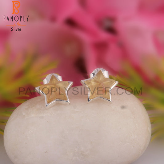 Citrine Star Shape 925 Sterling Silver Studs Earrings