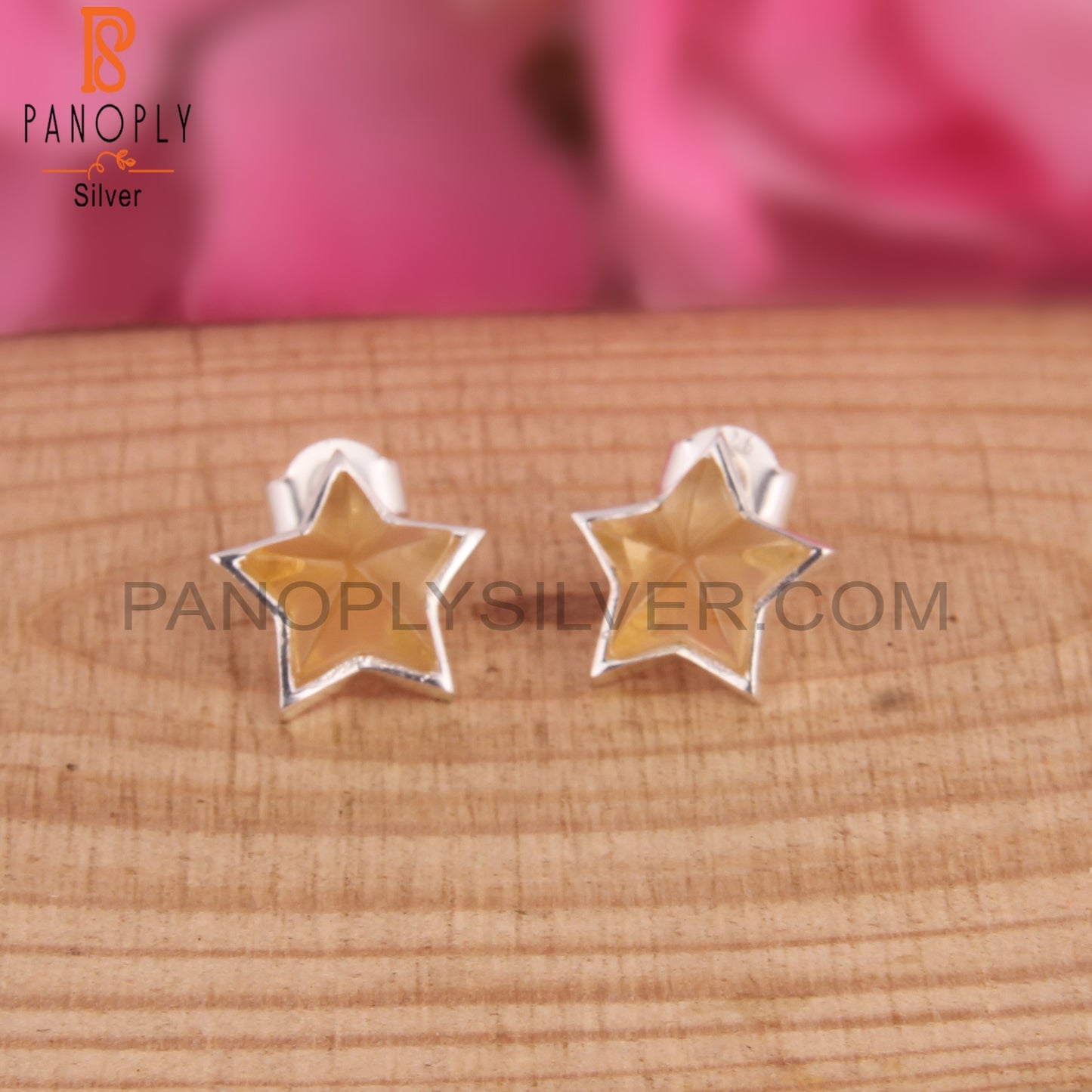 Citrine Star Shape 925 Sterling Silver Studs Earrings