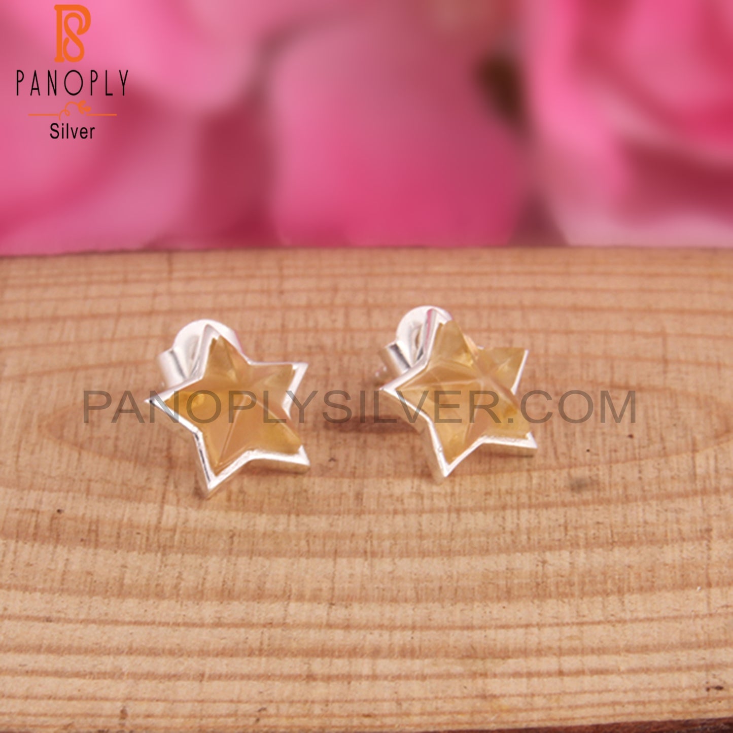 Citrine Star Shape 925 Sterling Silver Studs Earrings