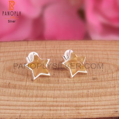 Citrine Star Shape 925 Sterling Silver Studs Earrings