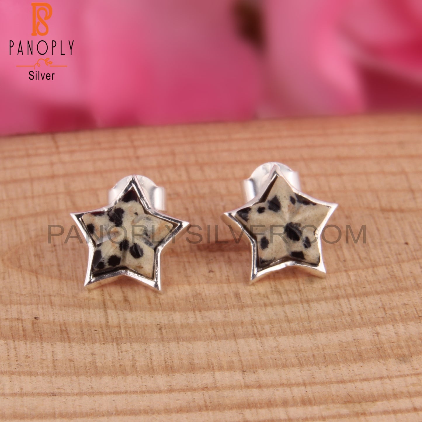 Dalmatian Jasper Star Shape 925 Sterling SilverStuds Earrings