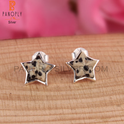 Dalmatian Jasper Star Shape 925 Sterling SilverStuds Earrings