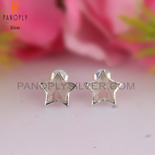 Green Amethyst Star Shape 925 Sterling Silver Studs Earrings