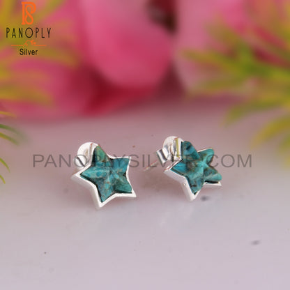 Kingman Turquoise Star 925 Sterling Silver Studs Earrings