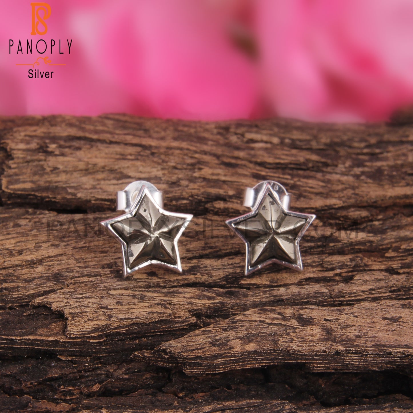 Pyrite Star Shape 925 Sterling Silver Studs Earrings