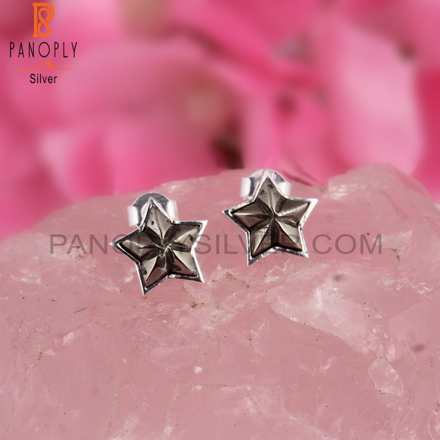Pyrite Star Shape 925 Sterling Silver Studs Earrings