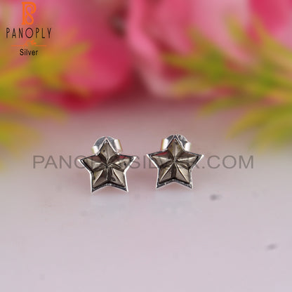 Pyrite Star Shape 925 Sterling Silver Studs Earrings