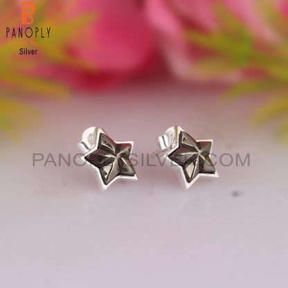 Pyrite Star Shape 925 Sterling Silver Studs Earrings