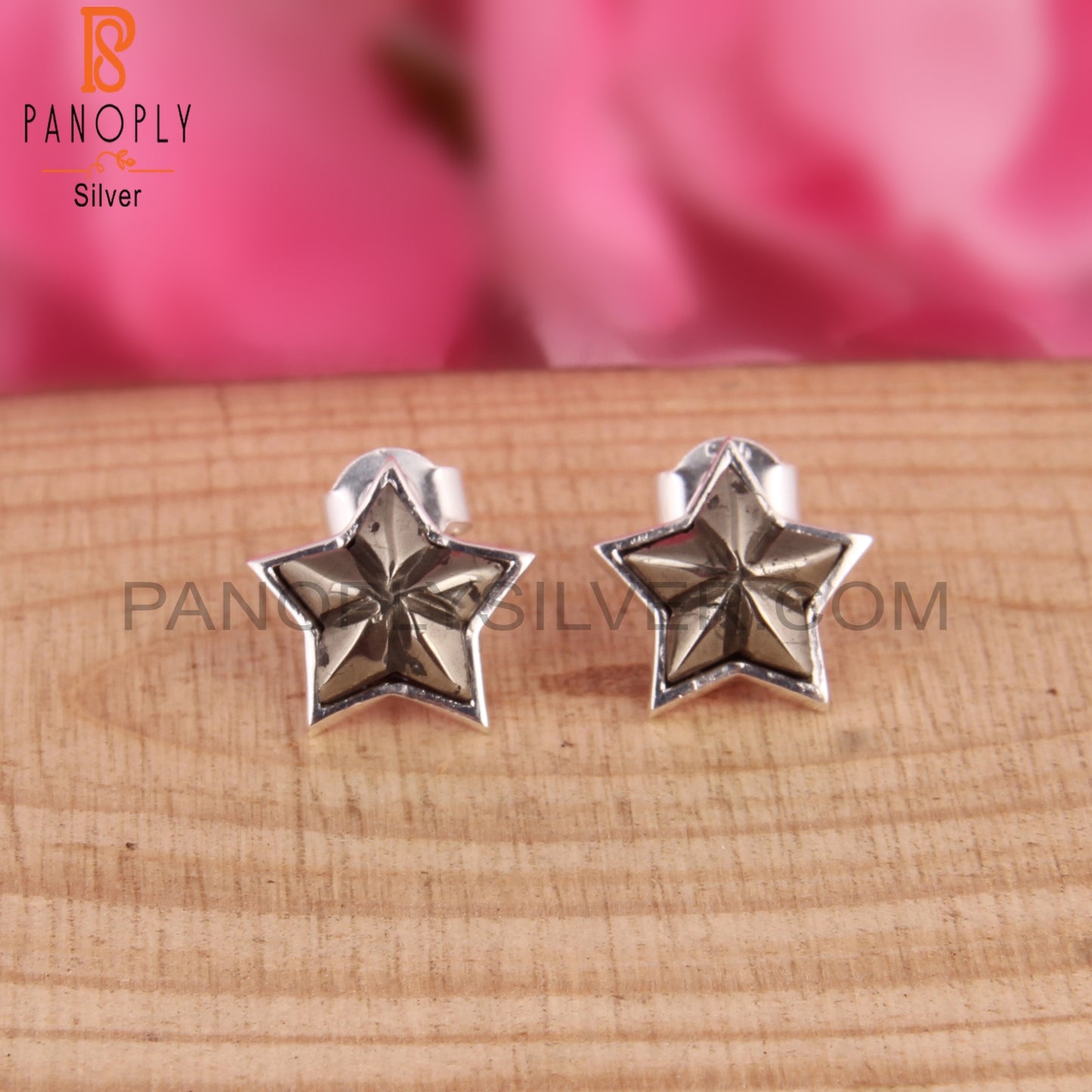 Pyrite Star Shape 925 Sterling Silver Studs Earrings