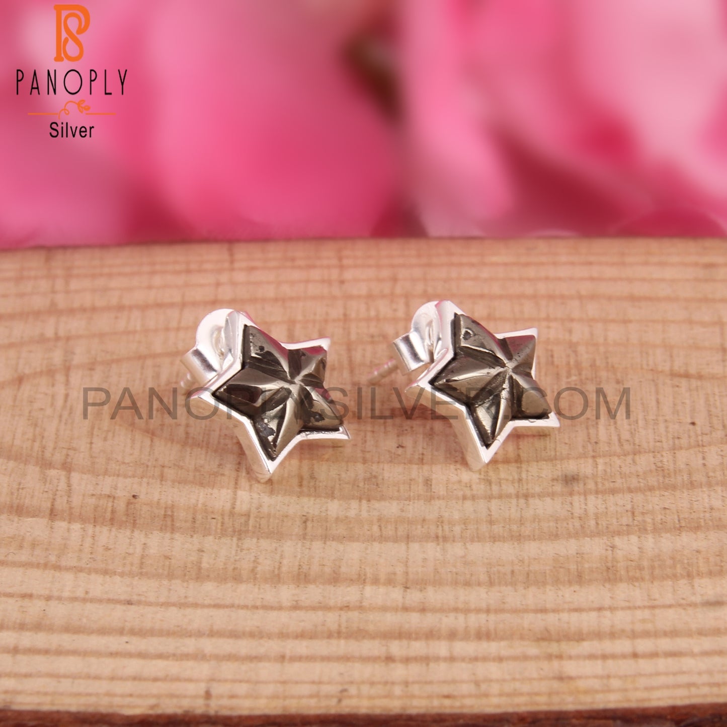 Pyrite Star Shape 925 Sterling Silver Studs Earrings