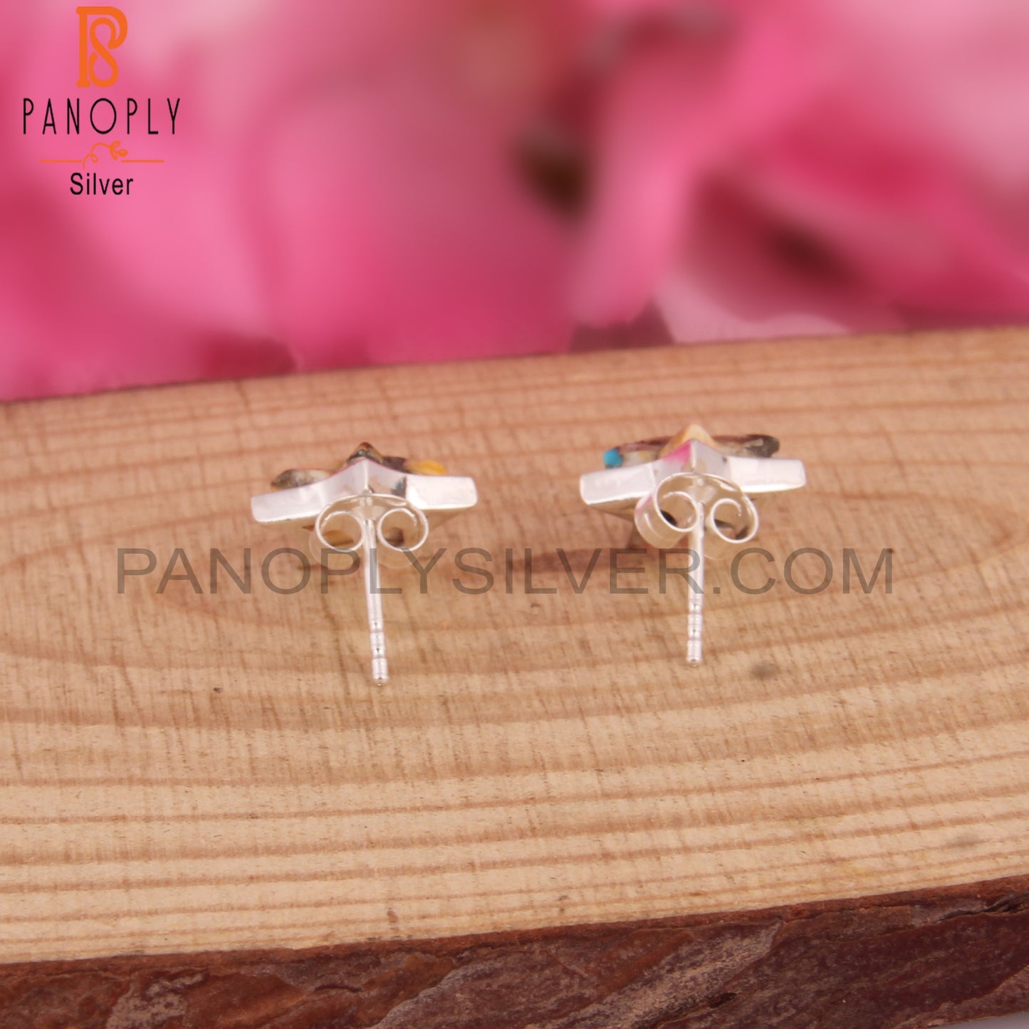 Mojave Copper Oyster Turquoise Star Silver Studs Earrings