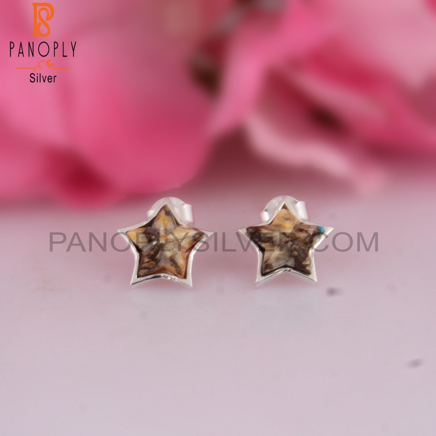 Mojave Copper Oyster Turquoise Star Silver Studs Earrings