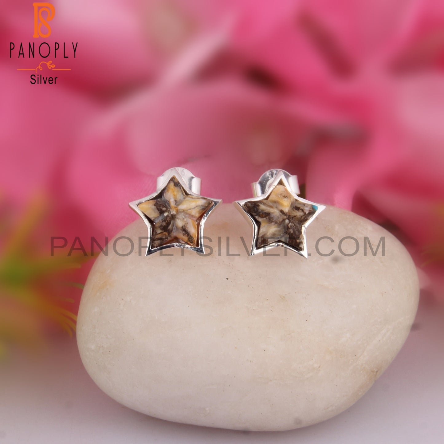 Mojave Copper Oyster Turquoise Star Silver Studs Earrings