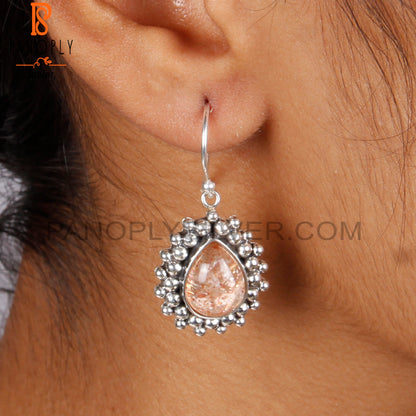 Doublet Sunstone Crystal Pear Shape 925 Silver Earrings