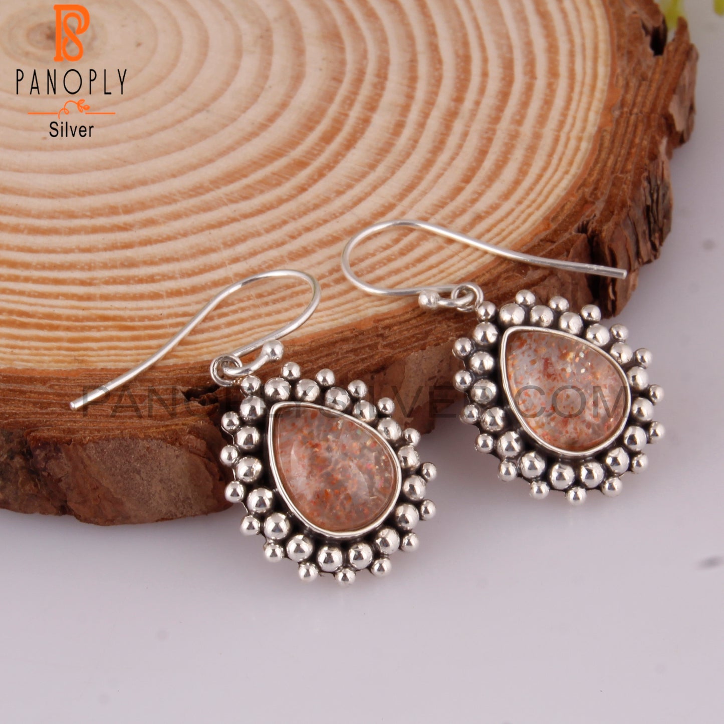 Doublet Sunstone Crystal Pear Shape 925 Silver Earrings