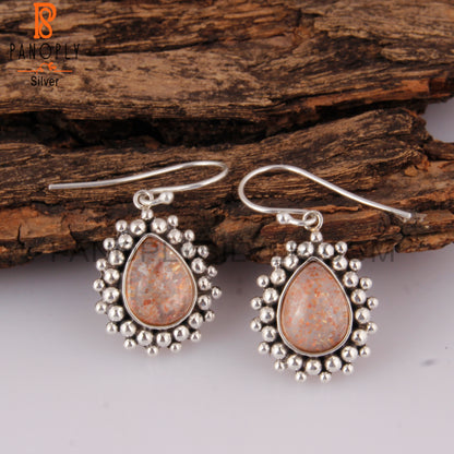 Doublet Sunstone Crystal Pear Shape 925 Silver Earrings