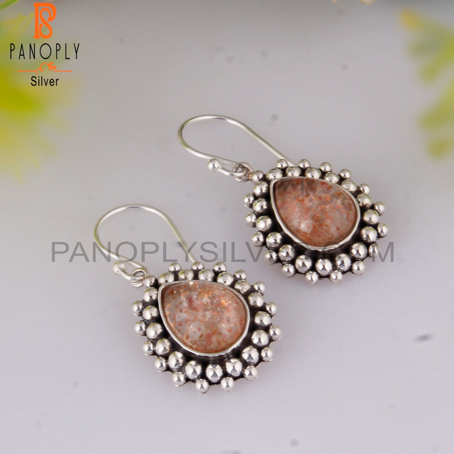 Doublet Sunstone Crystal Pear Shape 925 Silver Earrings