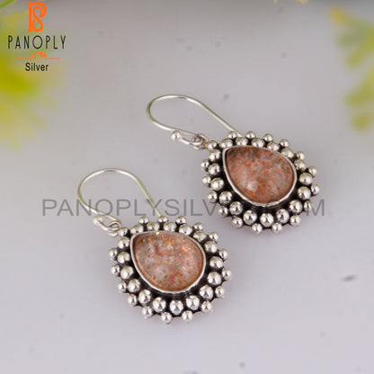 Doublet Sunstone Crystal Pear Shape 925 Silver Earrings