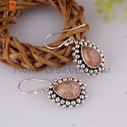 Doublet Sunstone Crystal Pear Shape 925 Silver Earrings