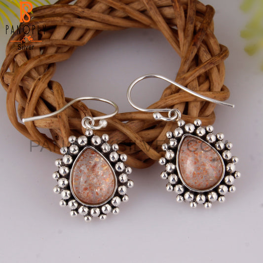 Doublet Sunstone Crystal Pear Shape 925 Silver Earrings