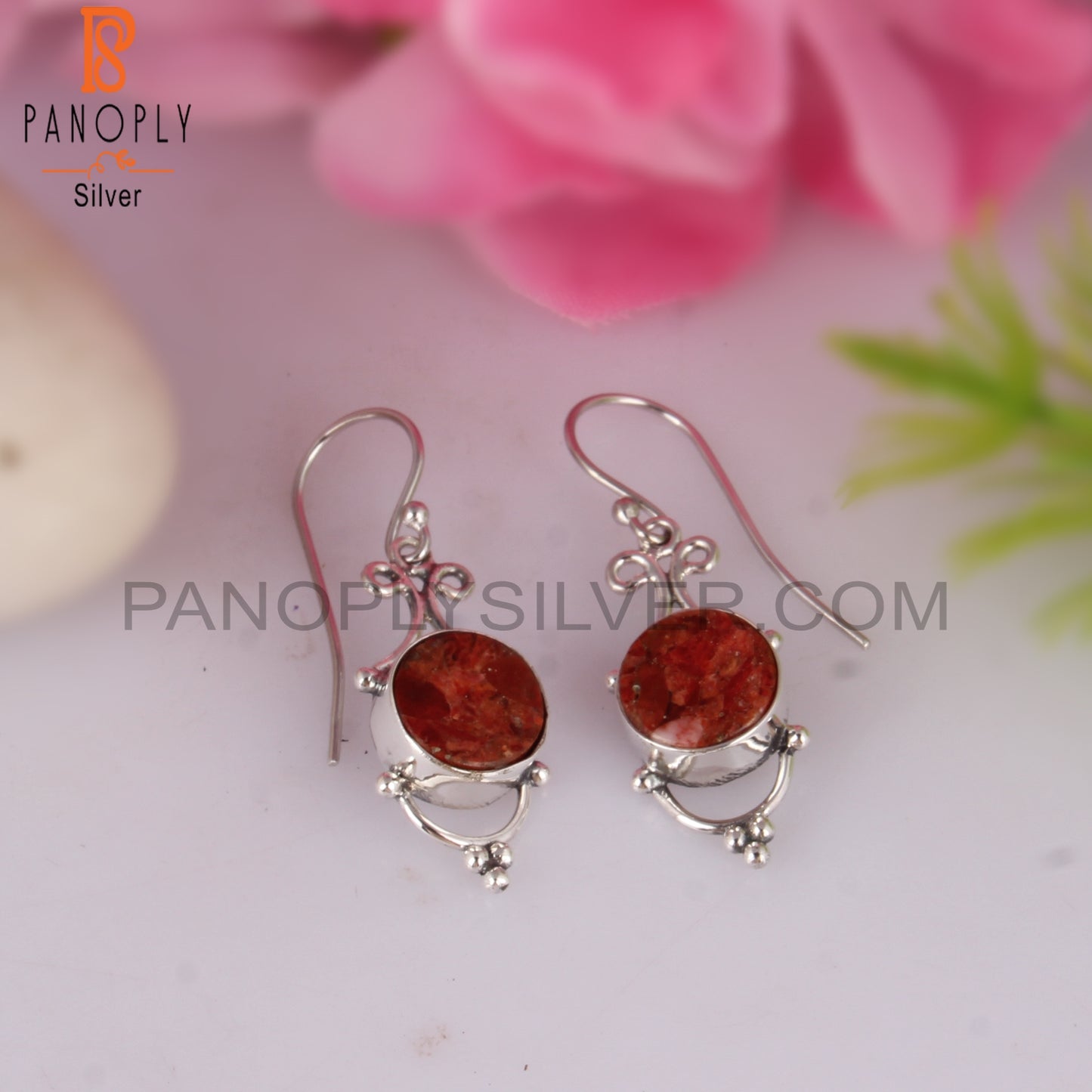 Sponge Coral Round 925 Sterling Silver Earrings