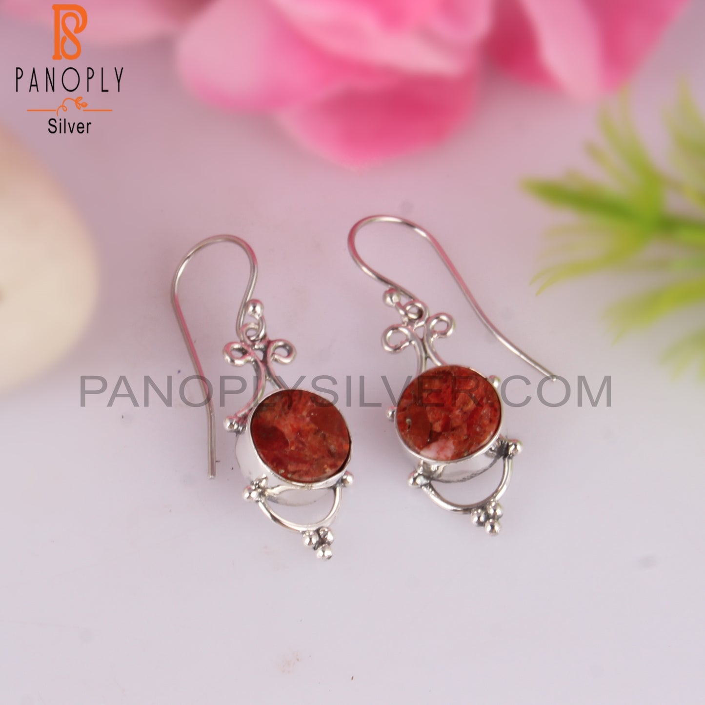 Sponge Coral Round 925 Sterling Silver Earrings