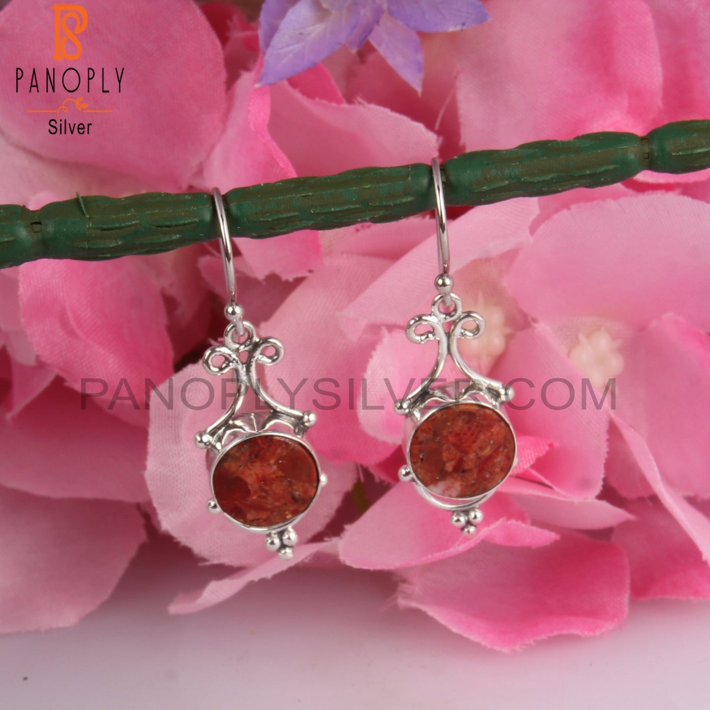 Sponge Coral Round 925 Sterling Silver Earrings