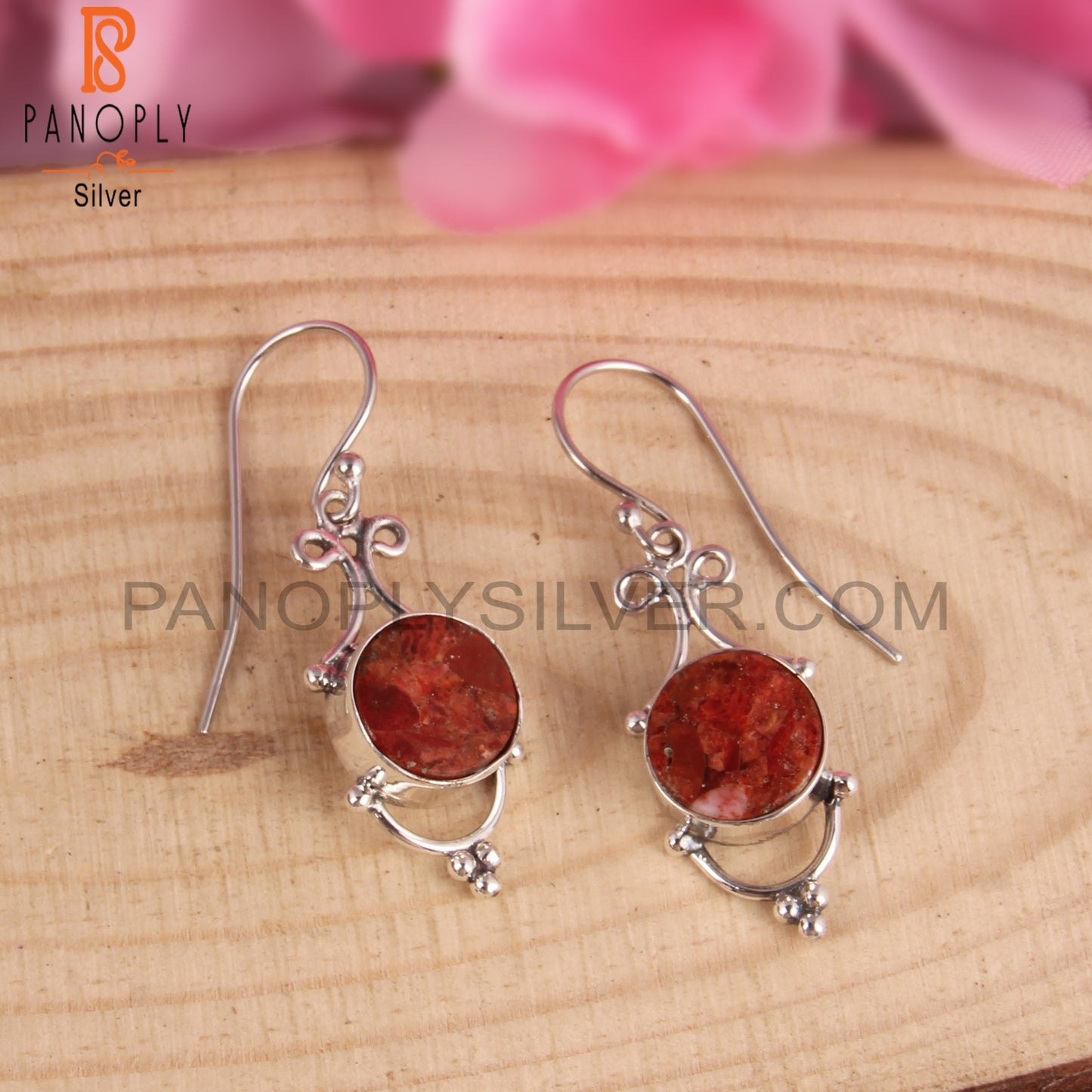 Sponge Coral Round 925 Sterling Silver Earrings
