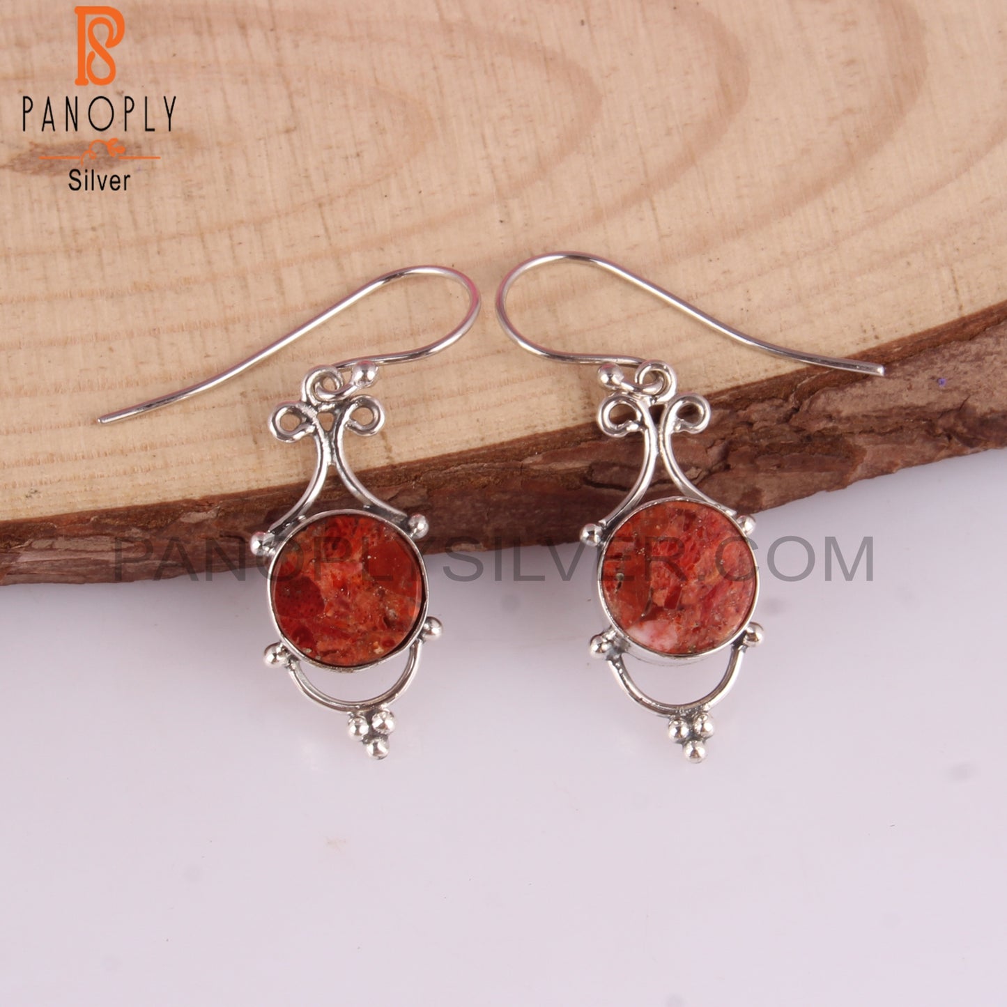 Sponge Coral Round 925 Sterling Silver Earrings