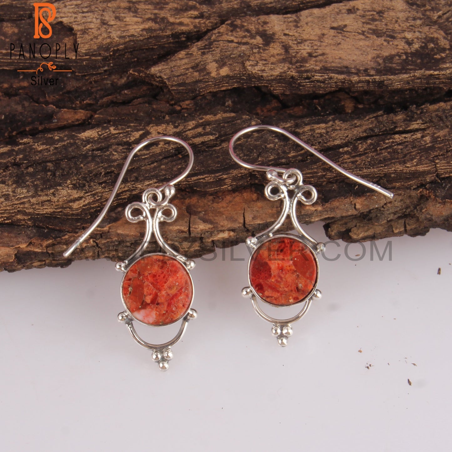 Sponge Coral Round 925 Sterling Silver Earrings