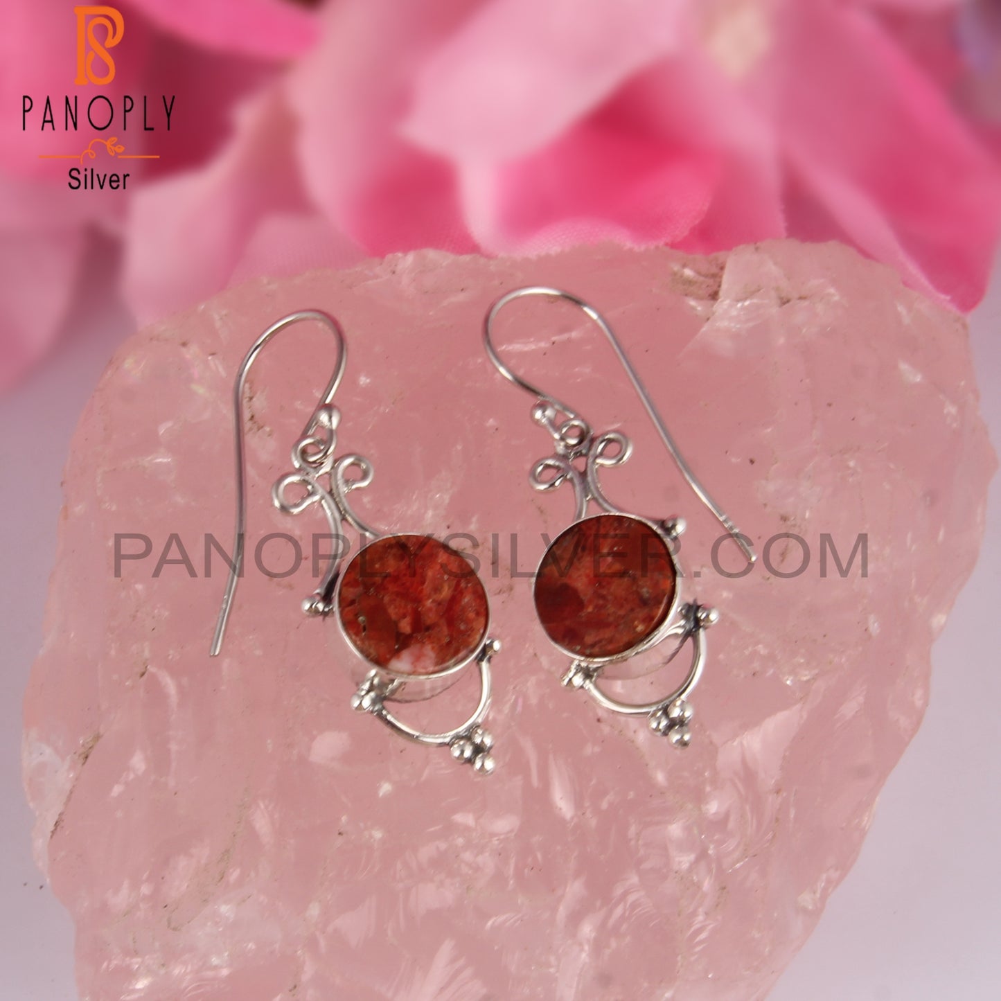 Sponge Coral Round 925 Sterling Silver Earrings