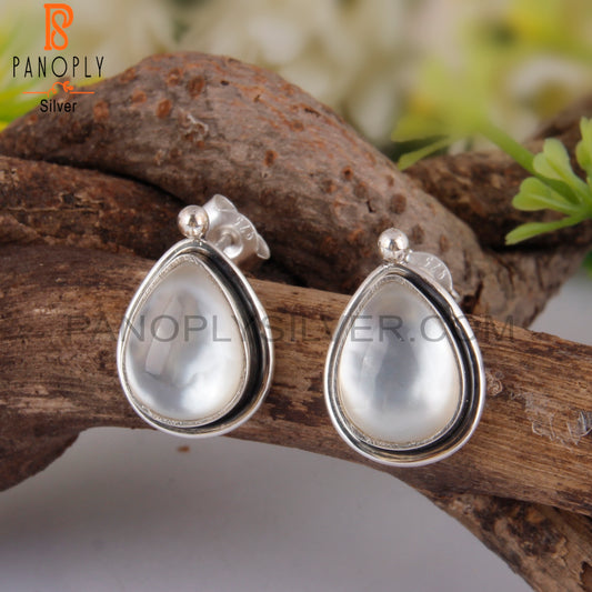Doublet Mother Of Pearl Crystal Pear 925 Silver Earrings