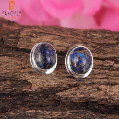 Mojave Copper Lapis Oval Shape 925 Sterling Silver Earrings