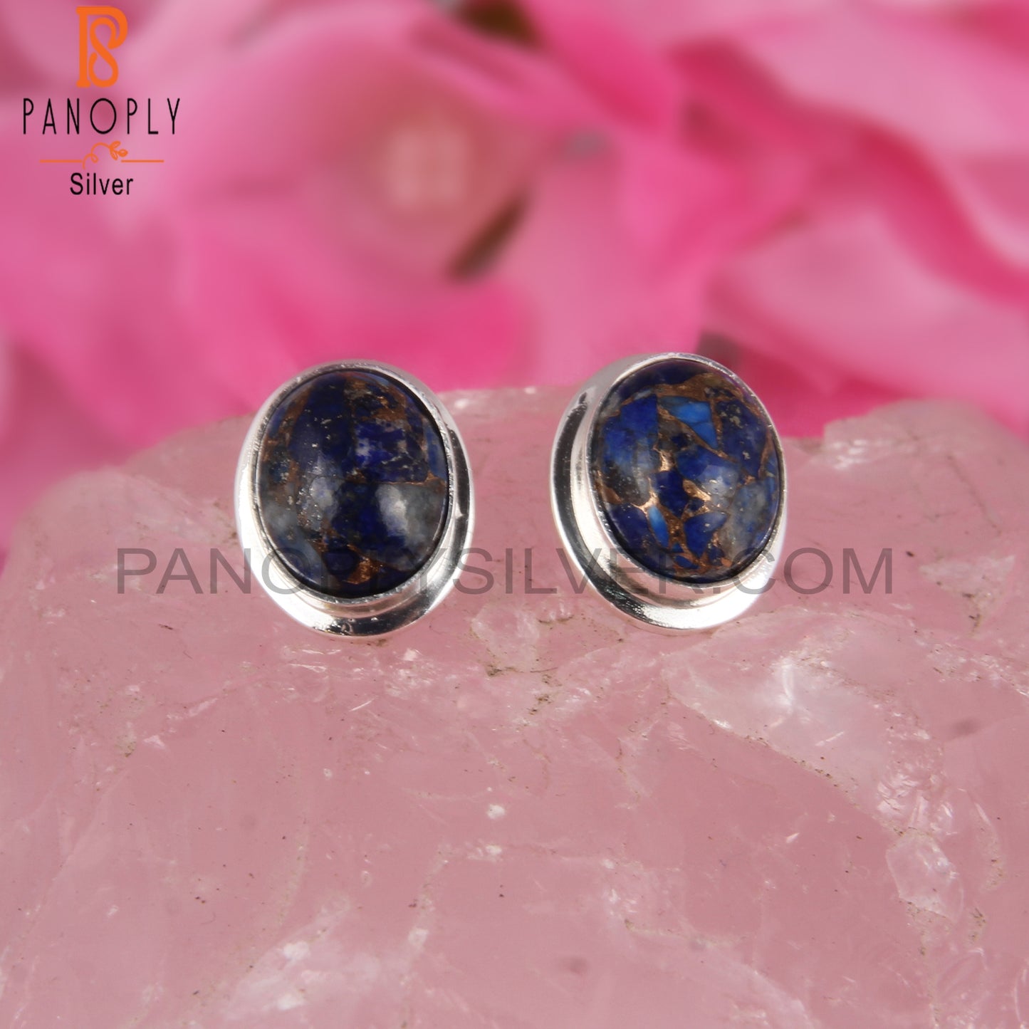 Mojave Copper Lapis Oval Shape 925 Sterling Silver Earrings