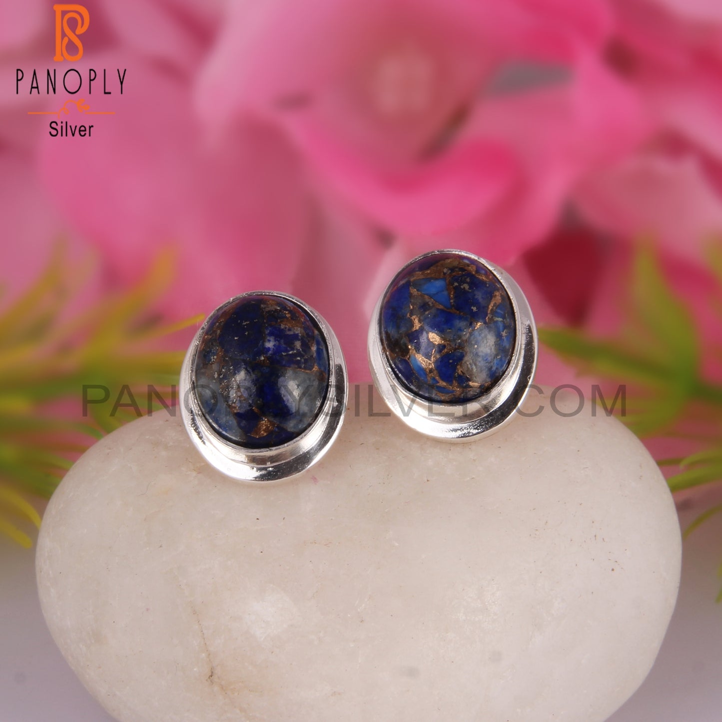 Mojave Copper Lapis Oval Shape 925 Sterling Silver Earrings