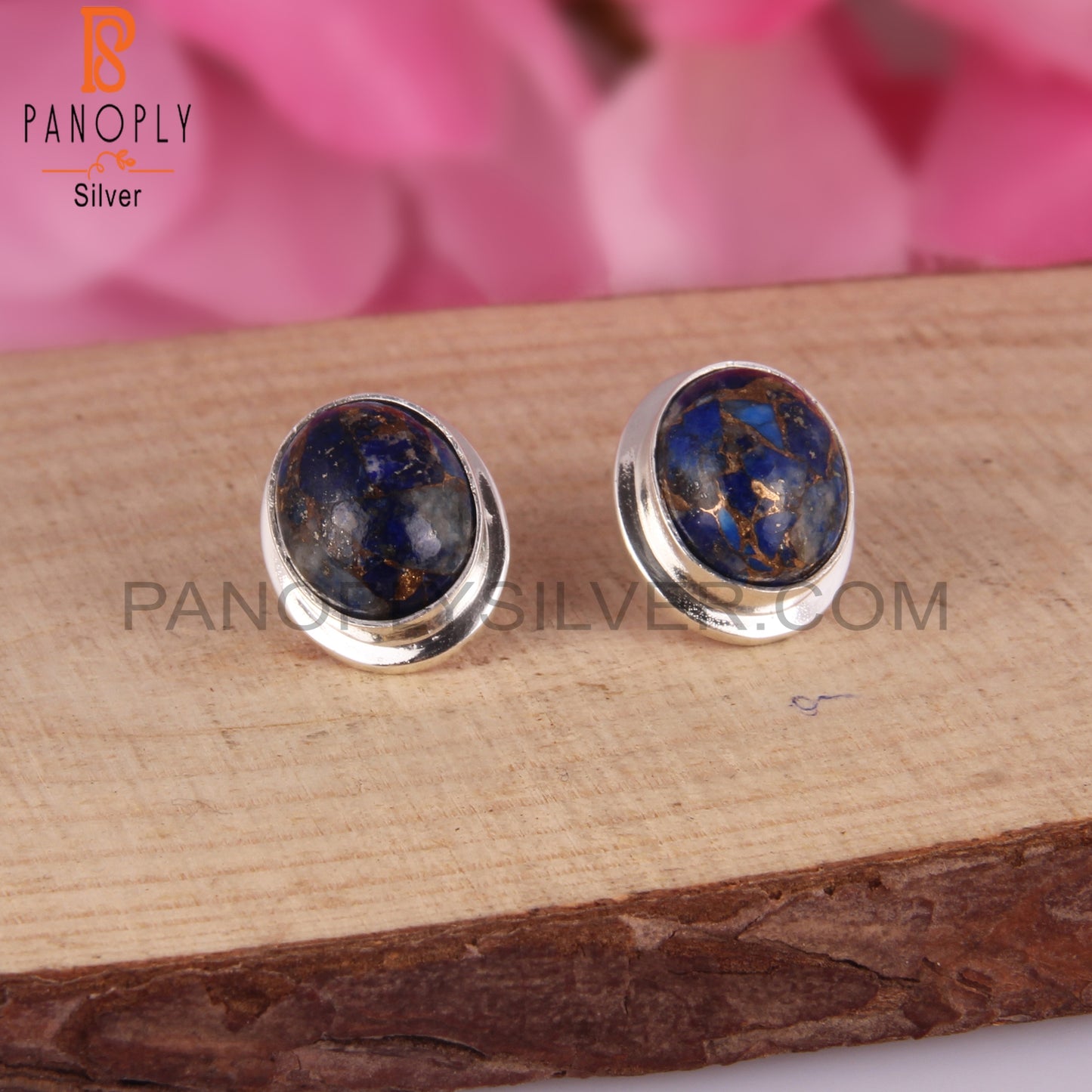 Mojave Copper Lapis Oval Shape 925 Sterling Silver Earrings